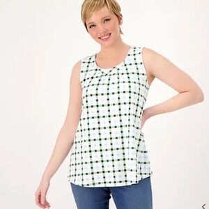 Denim &‎ Company 2XL tank top Printed Jersey Tank with curved hem green/blue EUC